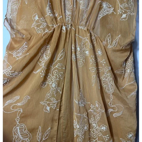 Aeom Coatigan Womens Large Brown Embroidered Sheer Kimono Butterfly Floral - Picture 7 of 11